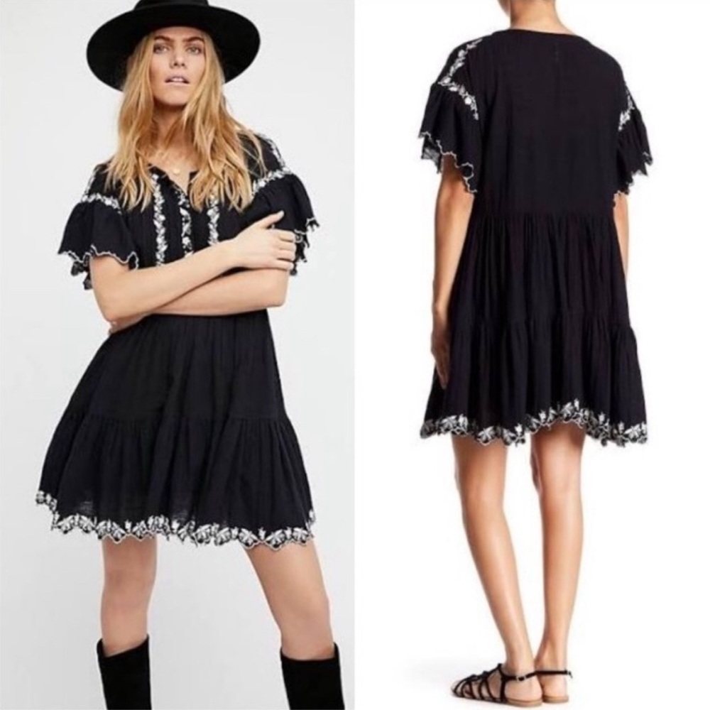 NWT Free People Santiago Black Embroidered Dress
